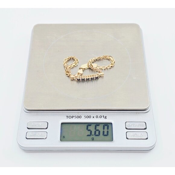 Unique 14K Yellow Gold Diamond & Blue Spinel Tennis Link Bracelet - 7.75" Length - Picture 12 of 12